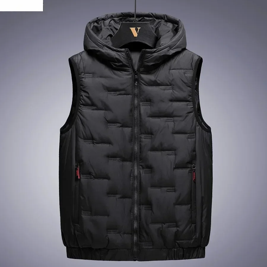 Men's Winter Warm Vest Jacket Rectangular Embossed Fashion Down Cotton Hooded Vest Man Loose Windproof Casual Waistcoat 8XL