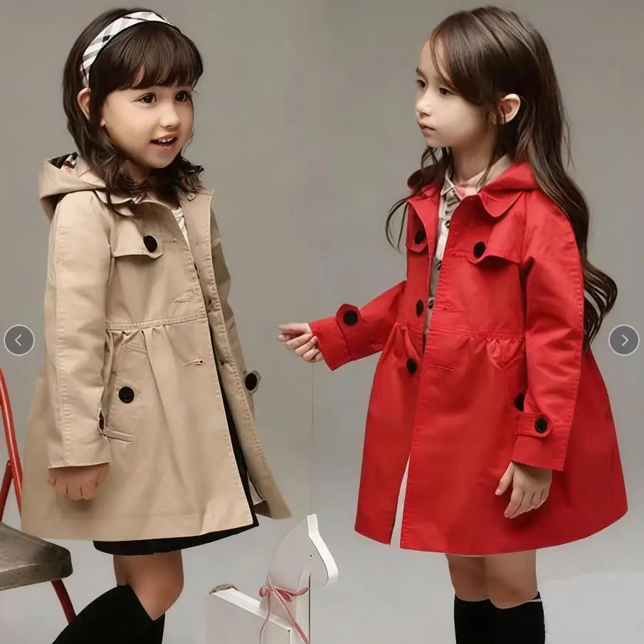 New children's Korean version jacket girls' spring and autumn solid color cardigan long casual hooded jacket 2-12Y