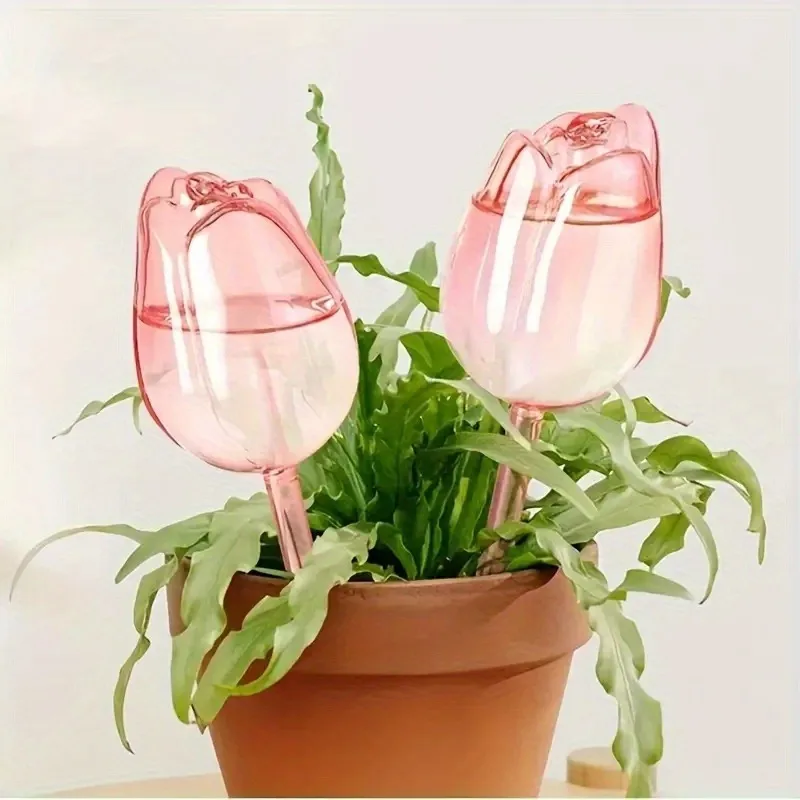 Bolas de riego para plantas de tulipán rosa, adecuadas para plantas de interior y exterior, goteadores automáticos para plantas y riego automático