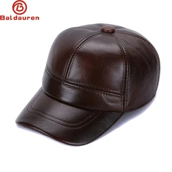 New 2024 Genuine Leather Baseball Cap Men Brand Genuine Cowhide Hat Snapback Adjustable Autumn Winter Real Leather Peaked Hats