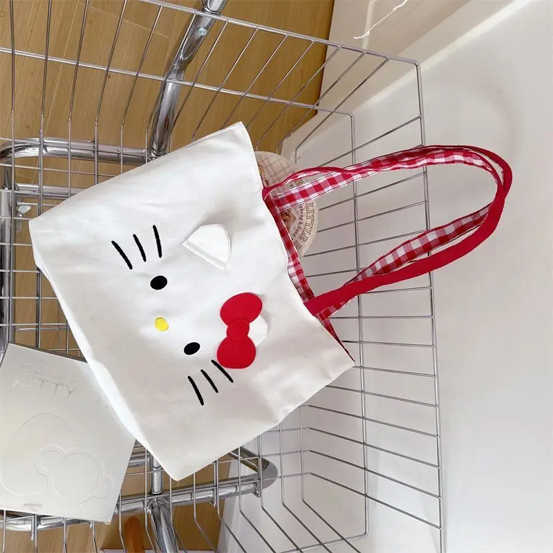 

Sanrio Hello Kitty модная женская сумка-тоут, новая тенденция, большая вместительная сумка в стиле Харадзюку, простая повседневная холщовая сумка на плечо