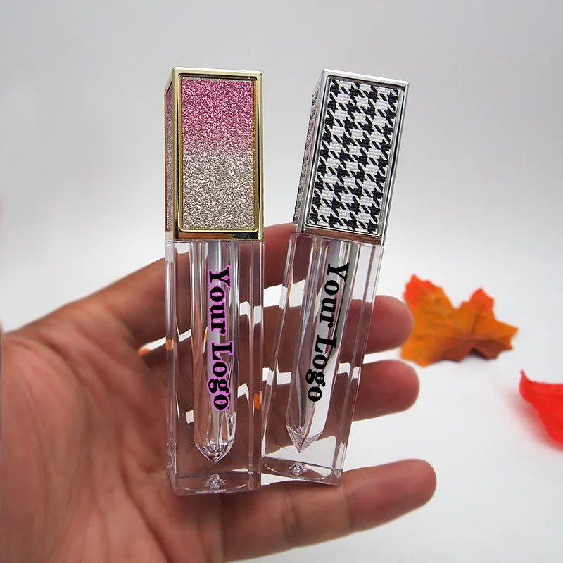Lip Gloss Tube Custom Logo Square Luxurious Makeup Container Liquid Blush Glaze Empty Tube Lipgloss Base Packaging 4.5ml