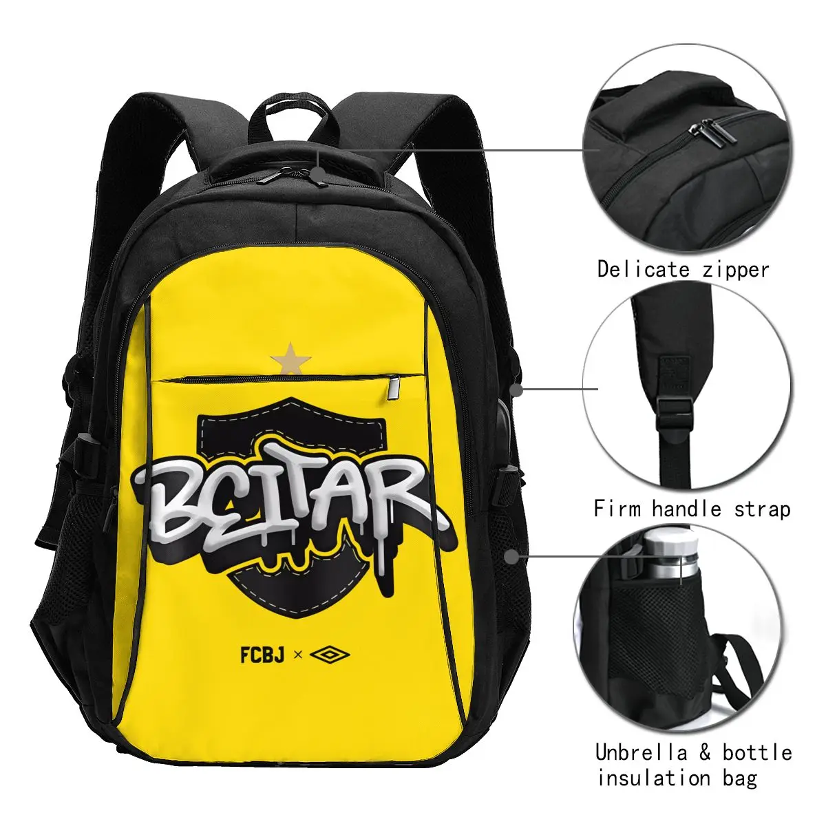 B-Beitar FCBJ Jerusalem Travel Laptop Backpack, Business Water Resistant Laptop Backpack with USB Charging Port, College Bag