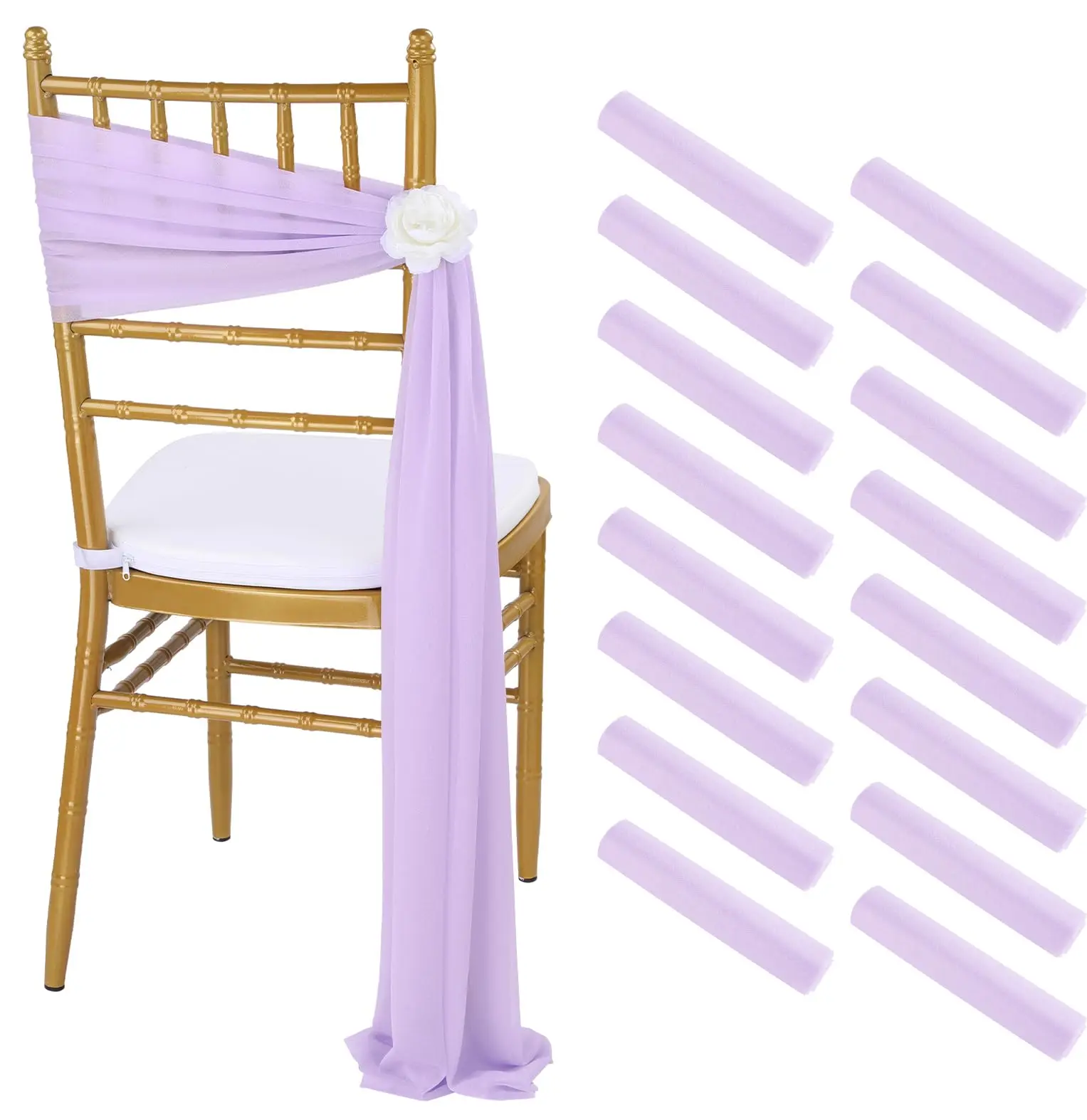 10PCS Like Chiffon Chair Sashes Wedding Chair Decoration For Aisle Party Banquet Event Baby Shower Decorations，17x250cm Long