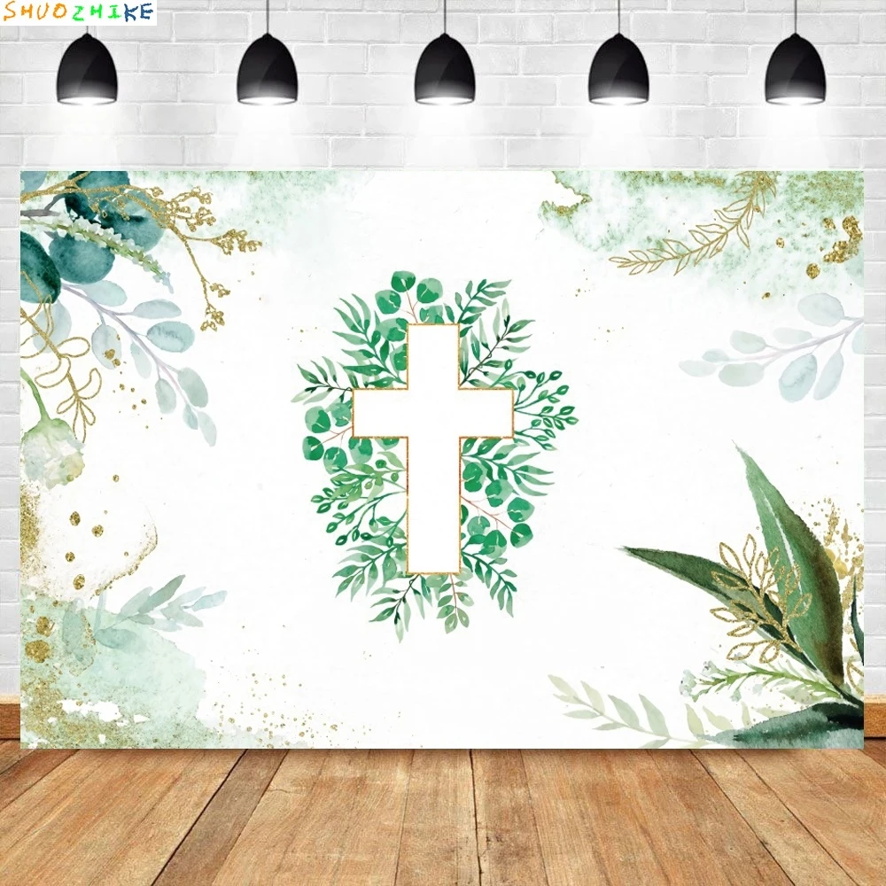 Tuhan memberkati Komuni Pertama saya bayi Baptis papan kayu latar belakang dinding anak laki-laki perempuan salib emas bunga biru latar belakang fotografi