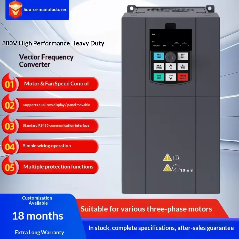 Inverter for Single-Phase 110V 220V & Three-Phase 380V Motors 0.75-22kW Vector Control Frequency Converter CE ISO