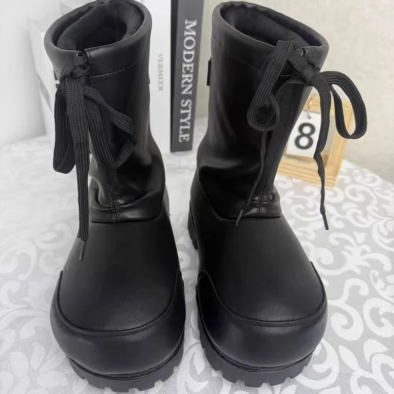 

Big Head Design Winter Boots 2026, Luxe Leather Drawstring Snow Boots, Waterproof Nonslip With Thick Sole, Women's Fashion Boots