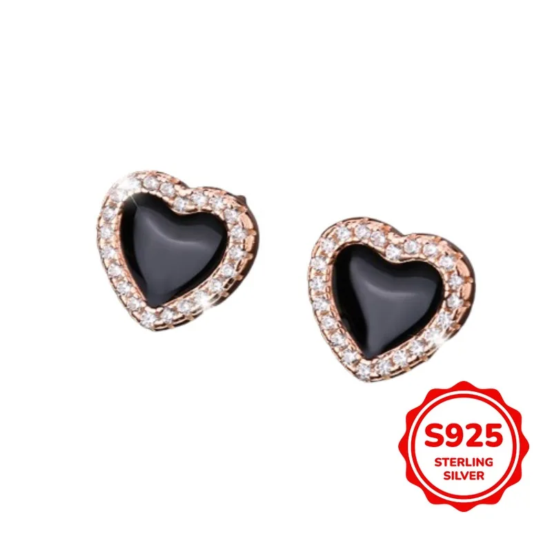

Fashionable Light Luxury Genuine S925 Silver Black Heart Shape Romantic Versatile Women's Earrings