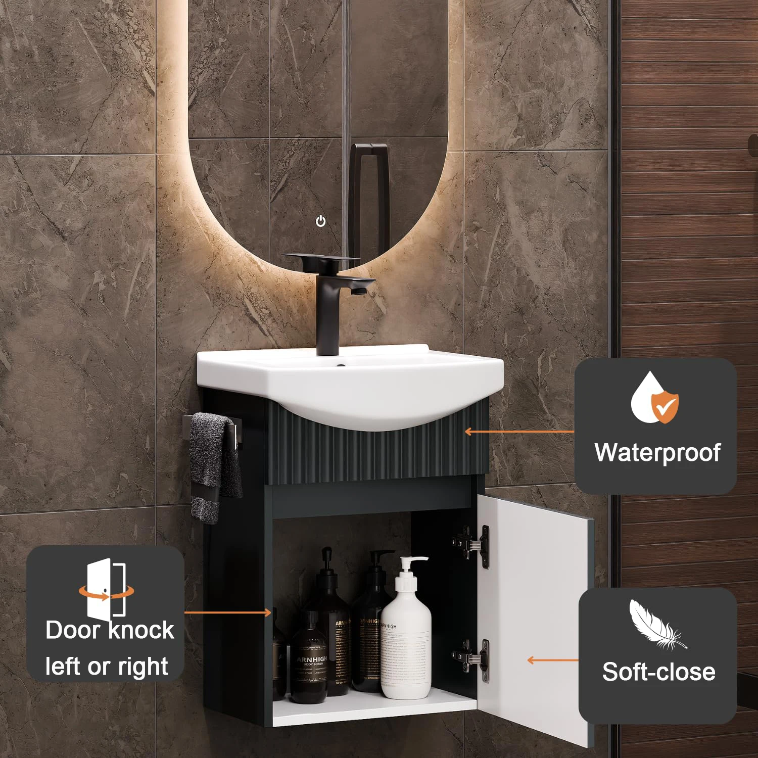 /45 cm Vanity Unit Ceramic Wash Basin Hinge Mirror Cabinet Elegant Guest Toilet Bathroom