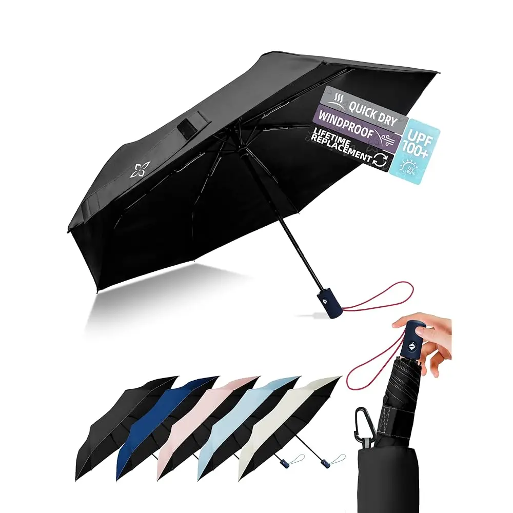 

Windproof Travel Umbrella for Rain - 43\ Compact Folding Umbrella, Reinforced Strong Frame, Lightweight Portable Parasol with