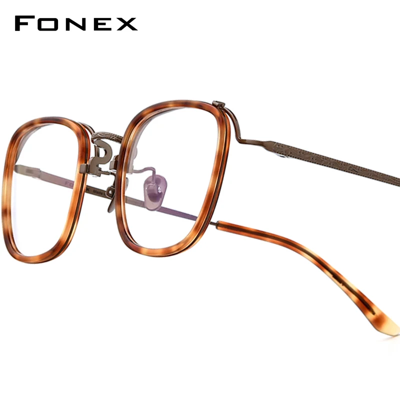 FONEX Acetate Titanium Glasses Frame Men Brand Design Vintage Square Eyeglasses Women Retro Spectacles Japanese Eyewear 85730