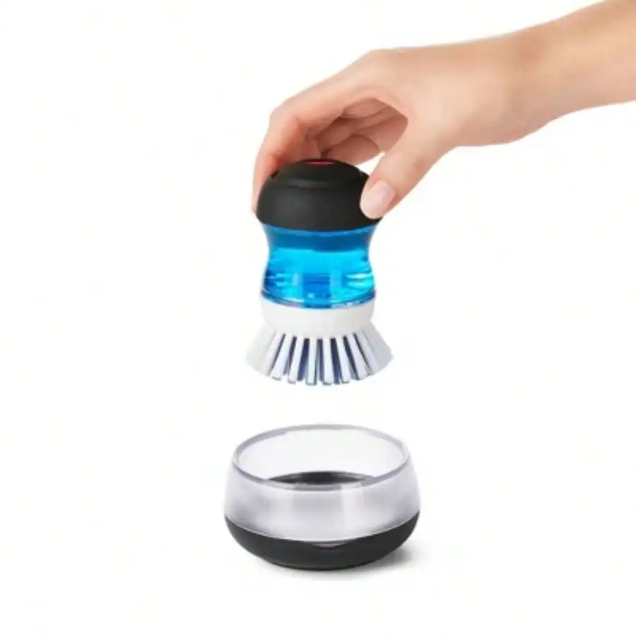 Dispensador de jabón Juego de almacenamiento de cepillos de palma: cepillo de nailon, lavavajillas multisuperficie, reutilizable