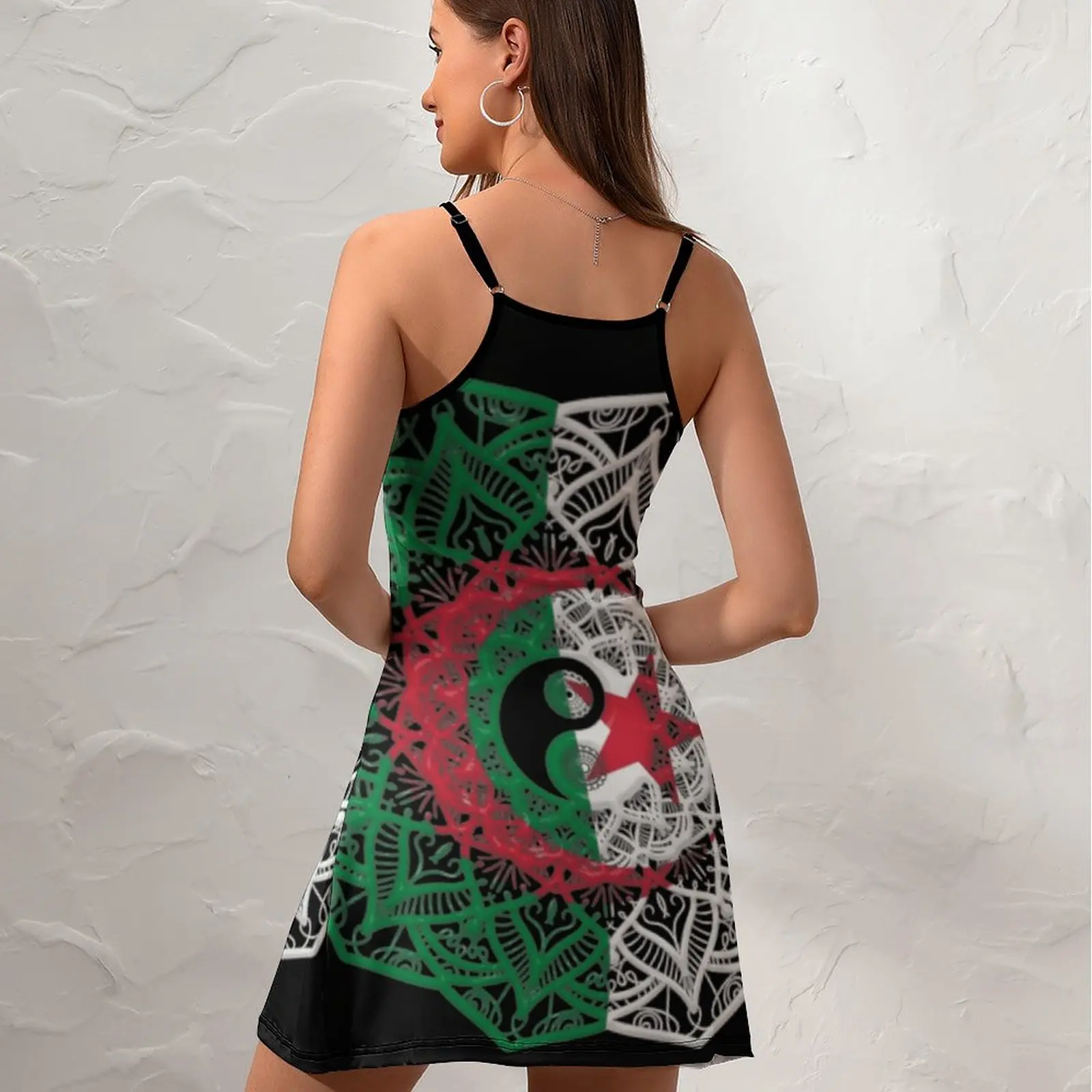 Exotic  Woman's Gown Strappy Dress Ying Yang Mandala Pattern Flag Of Algeria  Women's Sling Dress Novelty Cocktails Cool