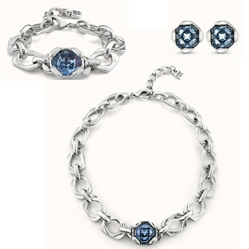 2024 Spain UNOde Luxury Noble and Exquisite Blue Crystal Jewelry Set for Women's Gifts