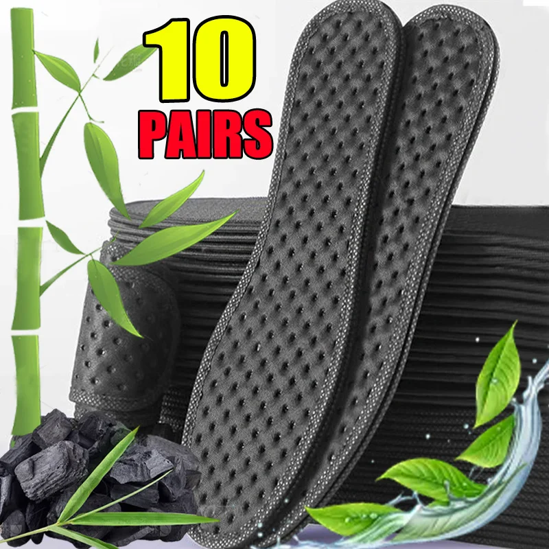 Black Absorb-Sweat Shoe Pads Bamboo Charcoal Deodorant Insoles for Woman Men Running Sport Insert Breathable Shoe Accessories