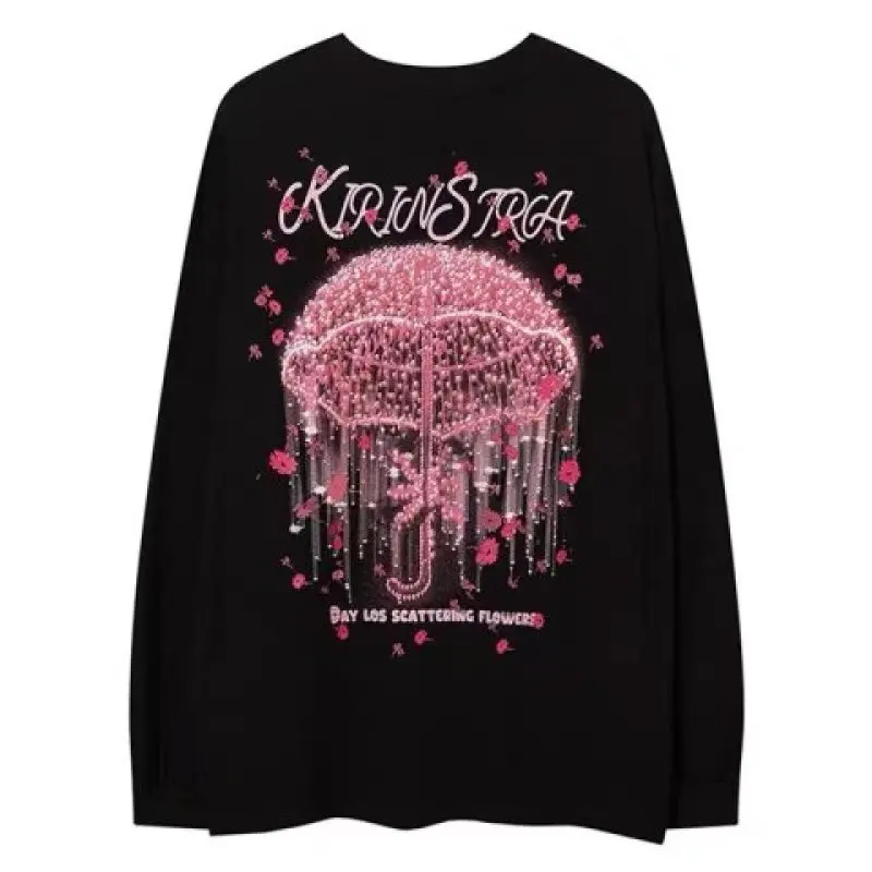 Parapluie imprimé Gothique Pull Sweat-Shirts femmes Y2K Rue Tendance Coton Sweat-Shirt Couple Lâche Hip-Hop Streetwear Unisexe