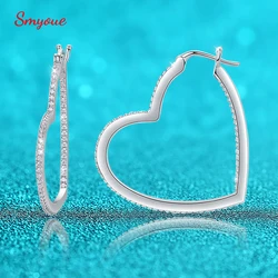Smyoue 3.2CM Heart Moissanite Hoop Earrings for Women Classic Party Sparkling 925 Sterling Silver Earrings Wholesale Jewelry