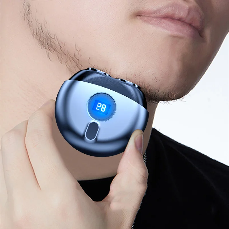 

Portable Travel Beard Shaver Magnetic Cap Intelligent LED Display Dry Wet Use Double Ring Blades Saucer Pocket Electric Razor