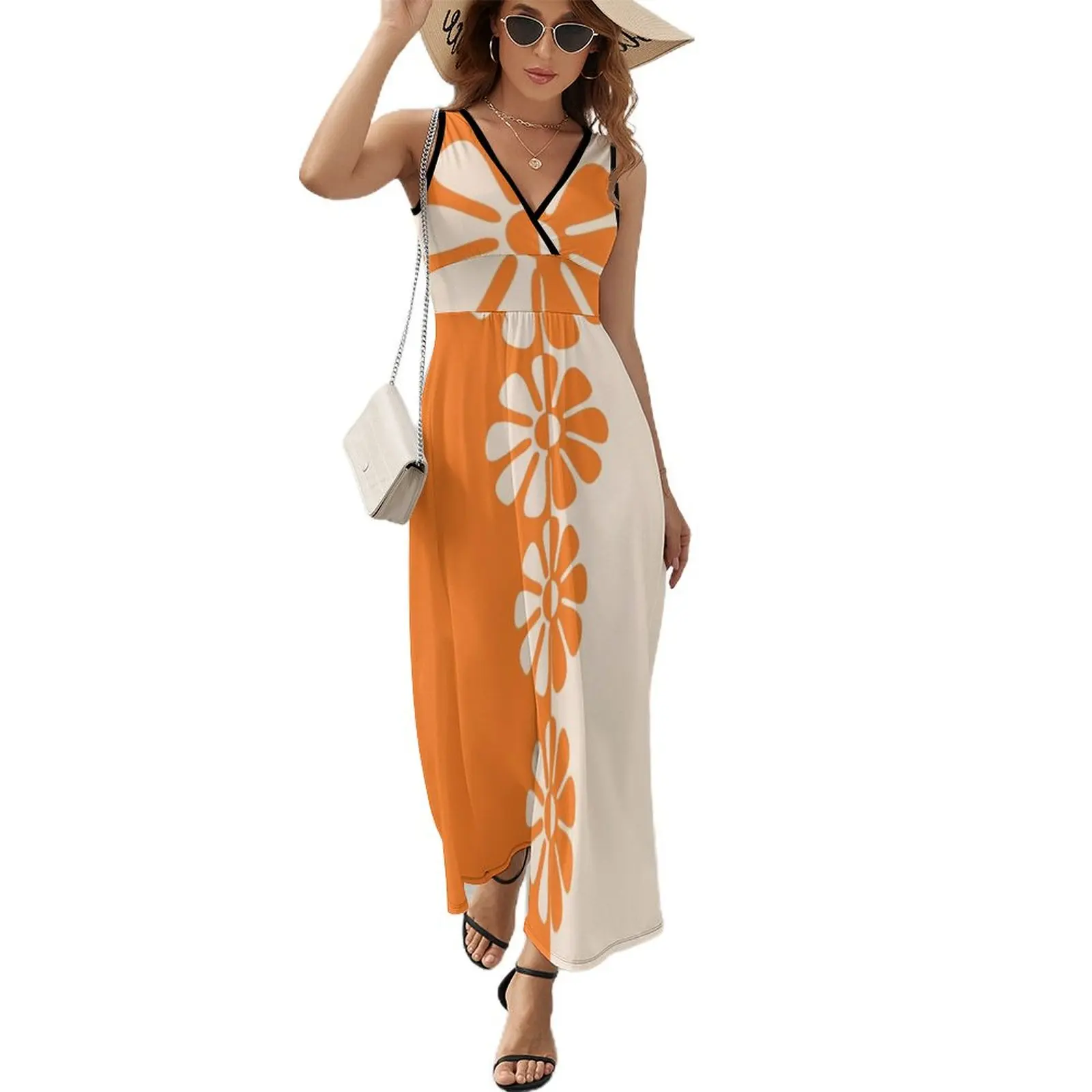 

1960's Bold Retro Mod Flowers in Orange and Cream Sleeveless Dress ladies dresses for special occasion dress korean style