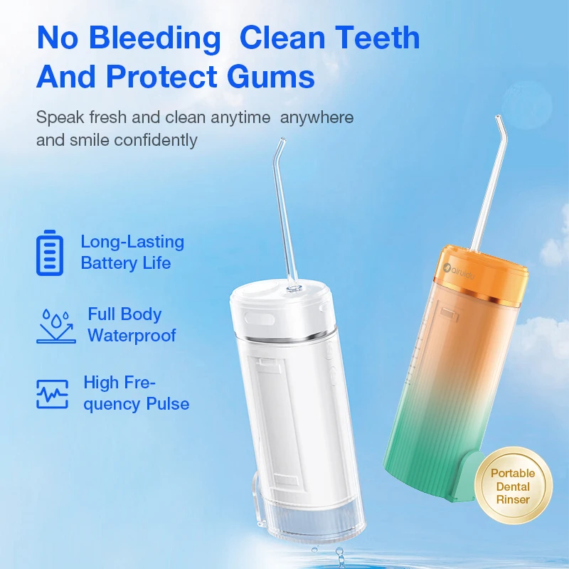 Airuidu Portable Smart Electric Oral Irrigator Water Flosser Deodorizes Breath Freshens Breath Prevents Bad Germs 4 Mode Nozzles