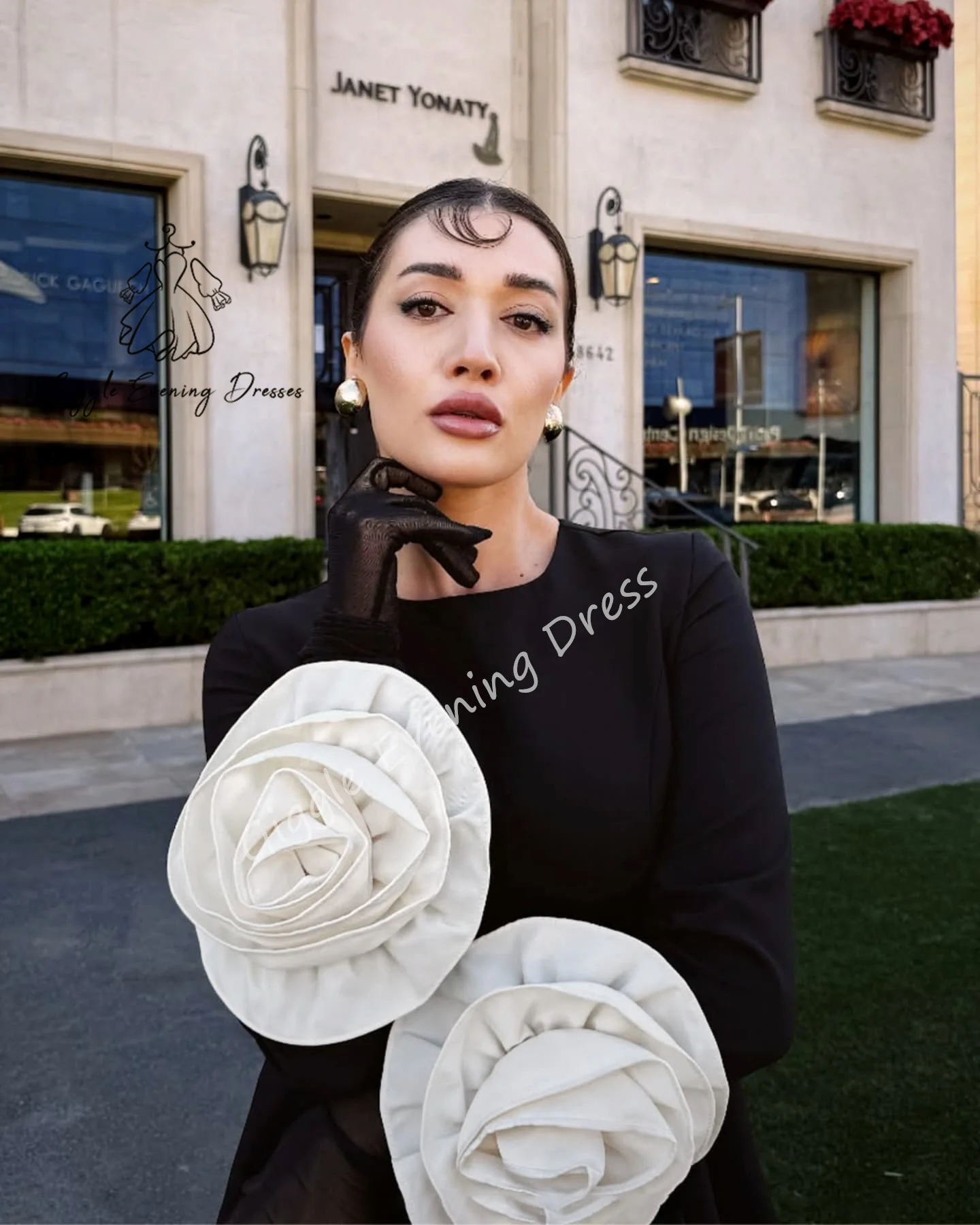 Giggle Design Sense 2025 O-neck Ball Gown Flower Long Sleeves Evening Party Dress Customized Simple Concert Dresses