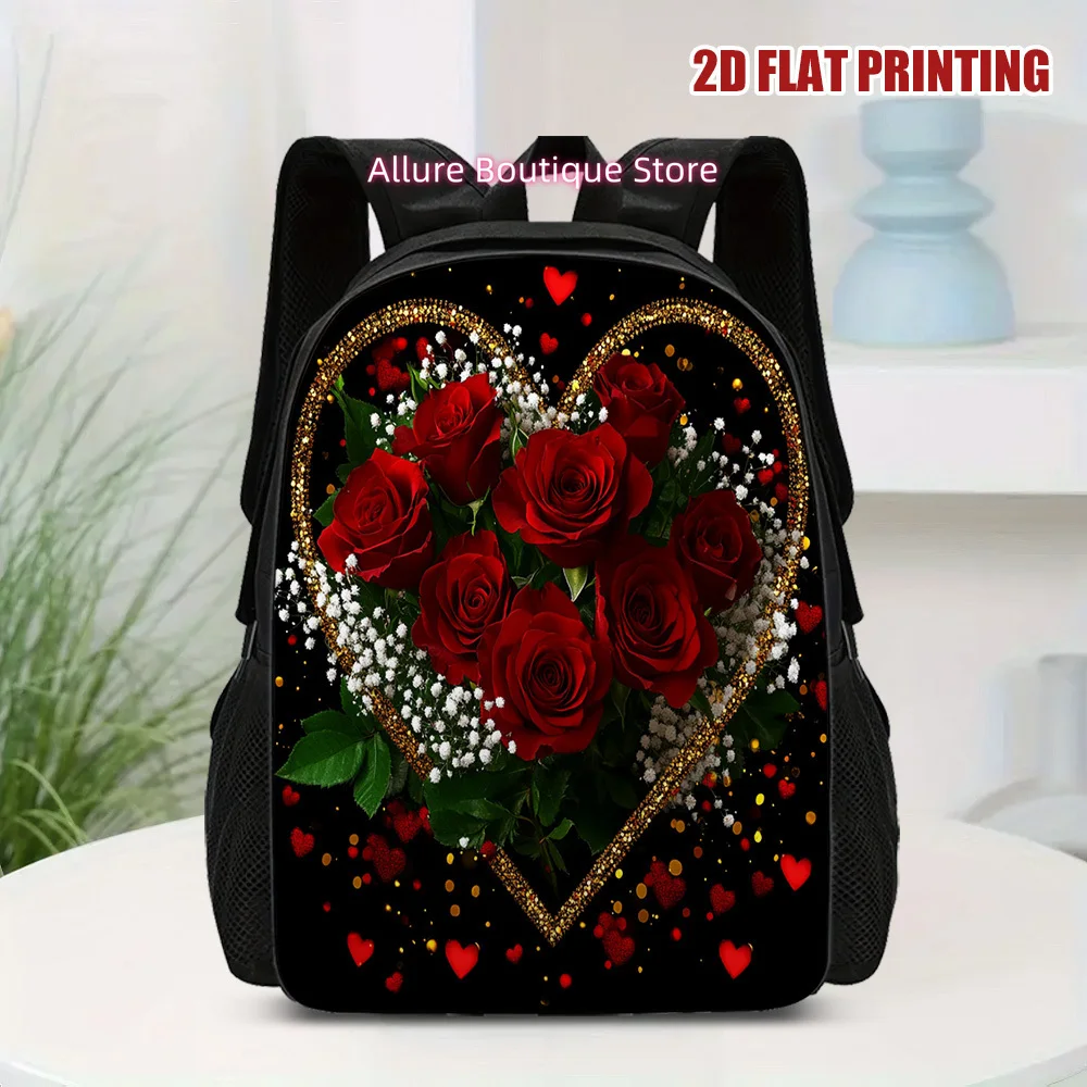 One Valentine'S Day Red Rose Backpack, Featuring a Roomy Multi-Pocket Layout, Ideal for Everyday Use And Brief Journeys., for Te