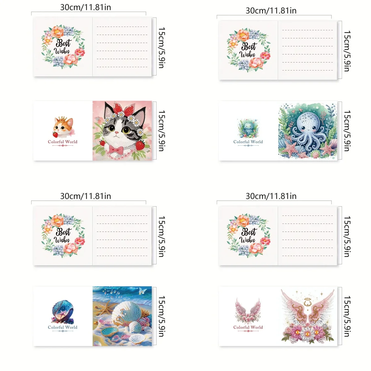 6 Diamond Art Painting Set DIY Mosaic Irregular Diamond Crystal Animal/Sea View Greeting Cards, Expressing Indescribable Love
