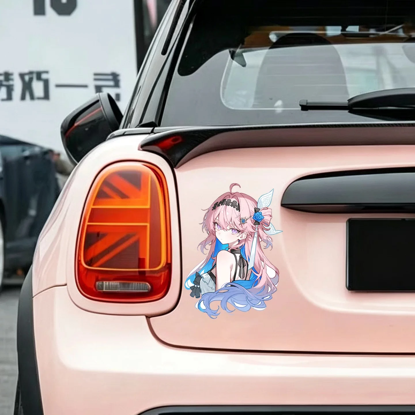 Wuthering Waves Denia Pink Anime Reflective Car Sticker, Girl Waterproof Itasha Decal for Motorcycle