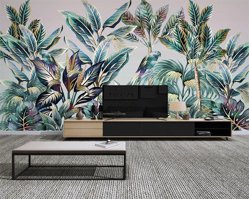 beibehang papel de parede Customized modern hand-painted forest animal bird tropical plant coconut tree background wallpaper