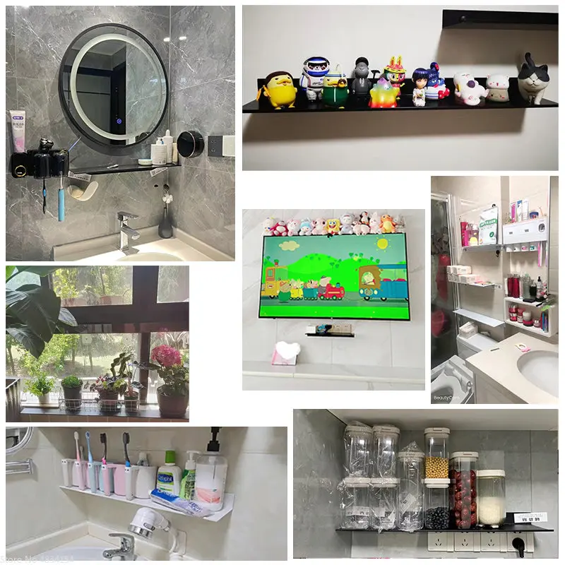 No Drill Matte Black Bathroom Shelves Rustproof Metal Shower Caddy Wall Mounted Floating Storage Organizer Rack for Kitchen