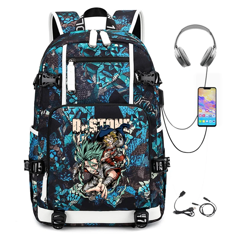 Men's Backpacks Waterproof Rucksack Computer Bag Casual Travel Backpack Dr Stone Anime Senior High School Student Schoolbag