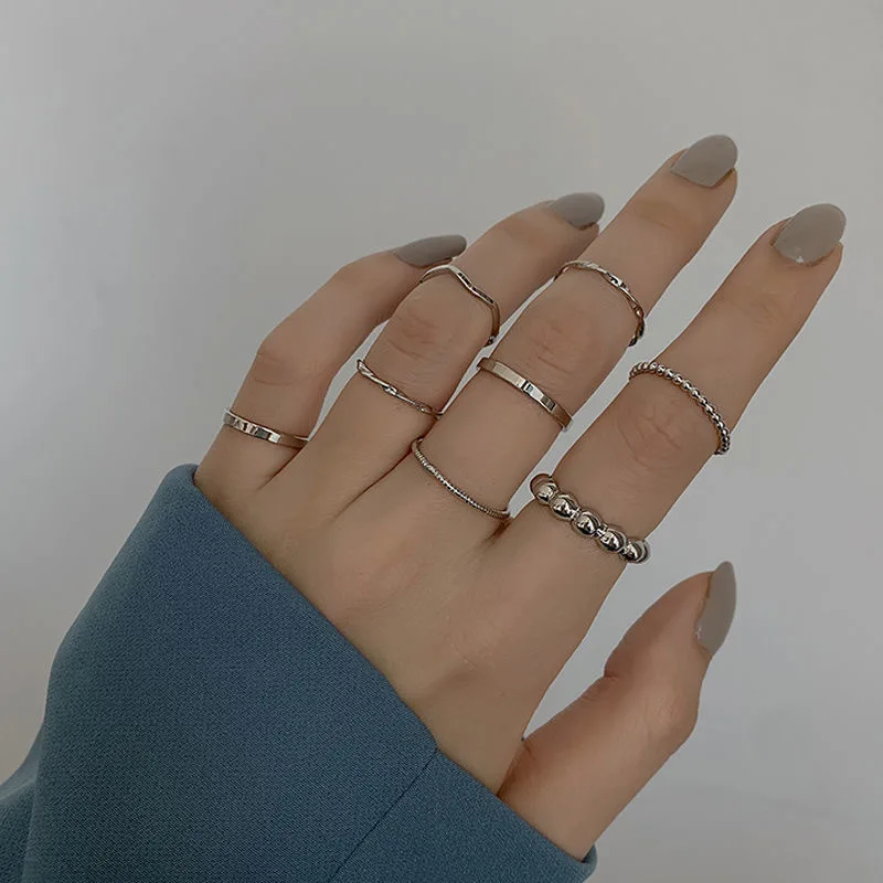 Simple Plain Ring Eight Piece Ring Set for Women Fashion Personality Light Luxury Small Number of Delicate Ring ins  Following