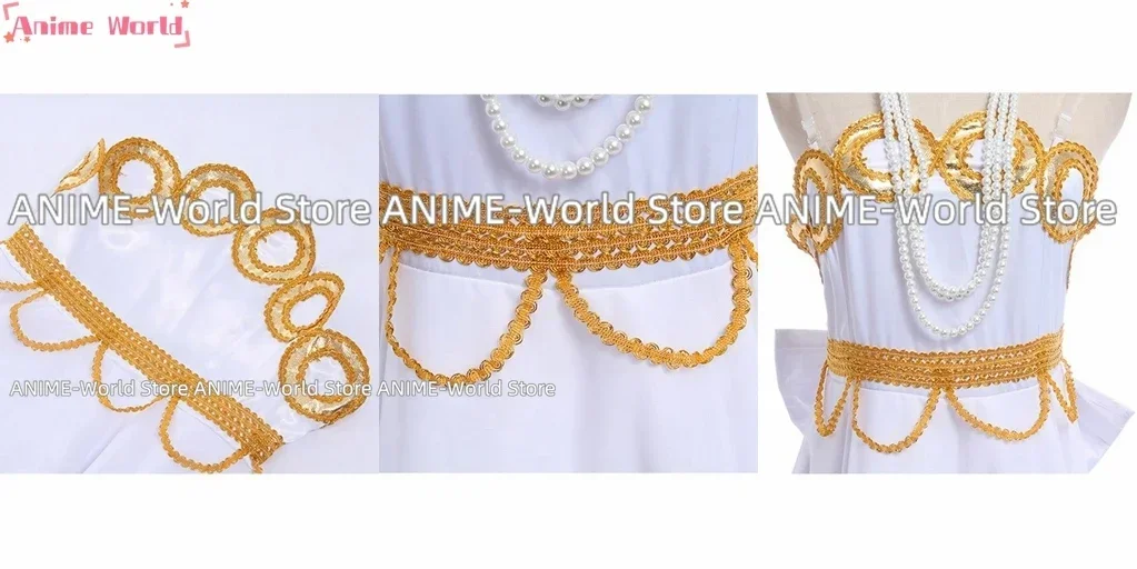 Anime Crystal Usagi Tsukino Princess Serenity White Queen Dress Wig Cosplay Costumes for 20th Anniversary with necklace view 6