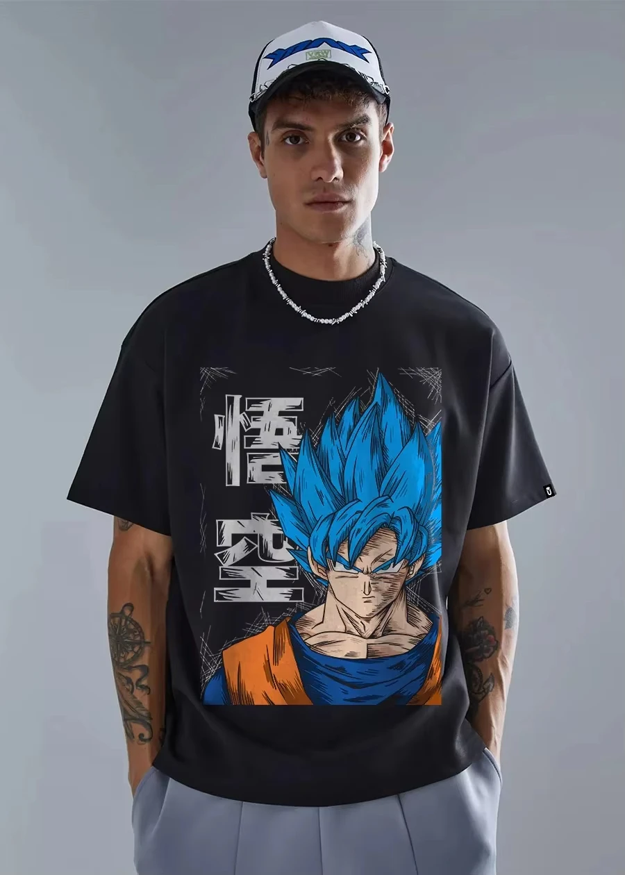 Dragon ball comics sangue quente wukong camiseta masculina moda anime japonês rua verão topo de algodão tripulação pescoço feminino manga curta