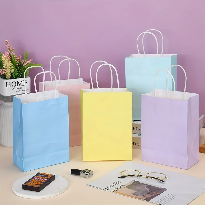 6/12/24 Stück Pastellfarbene Kraftpapier-Geschenktüten mit Griffen, Makronen-Farbene Partytüten für Geburtstag, Valentinstag, Ostern, Babyparty – Detail 2