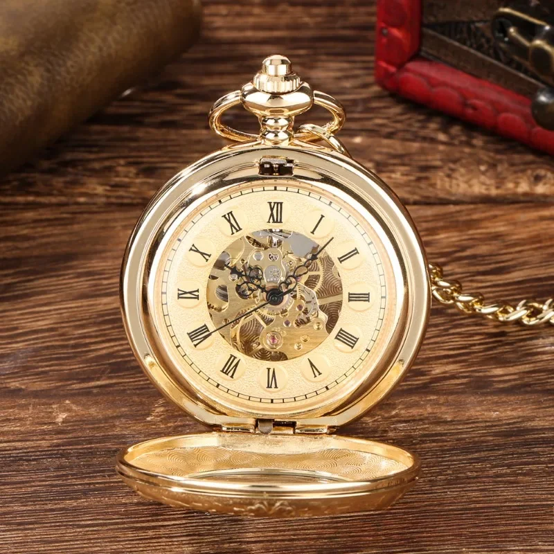 Hand-operated Mechanical Pocket Watch for Openwork Gold Double Carved Men and Women Gifts