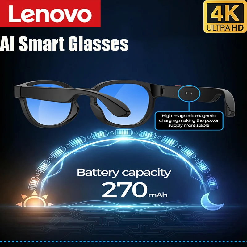 

Новые умные очки Lenovo AI 2026 с HD-камерой 800W, функцией перевода в реальном времени, записью звонков и музыки, для путешествий на открытом воздухе