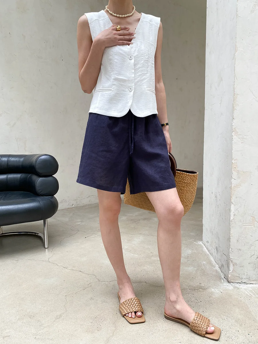 Sommerliche Damen-Weste, einfarbig, modisch, mit Stickerei, V-Ausschnitt, ärmellos, elegant – Detail 32