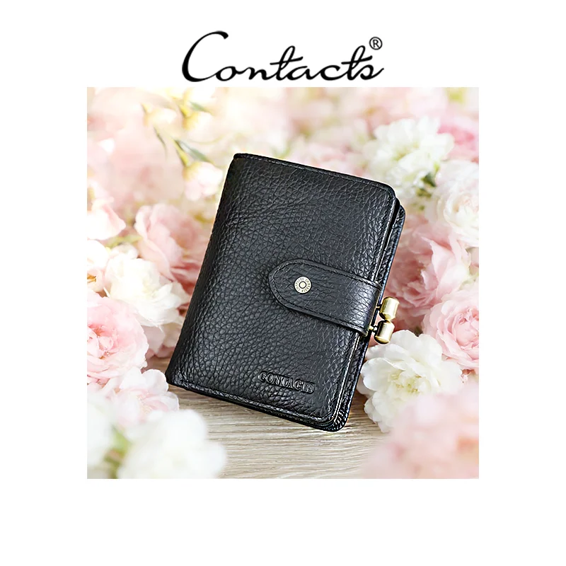 

CONTACT'S Lady Genuine Leather wallets Women Vintage Fashion Metal Frame Card Holders Coin Purses Luxury Designer Card Holders
