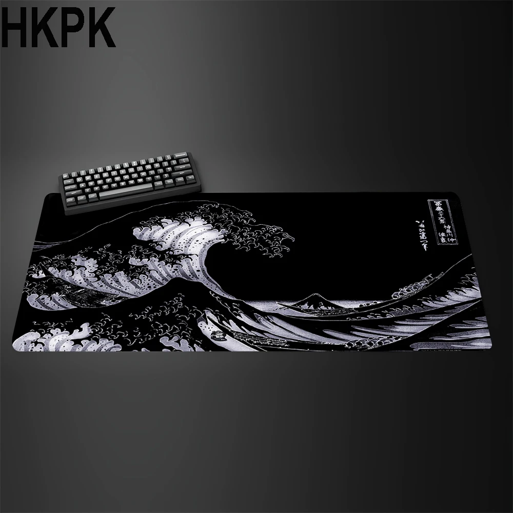 XXL 90x40cm Black and White Giant Wave Keyboard Game Anime Mouse Pad Non-slip Rubber Art Computer Desk Mat Carpet With lockedge - view 3