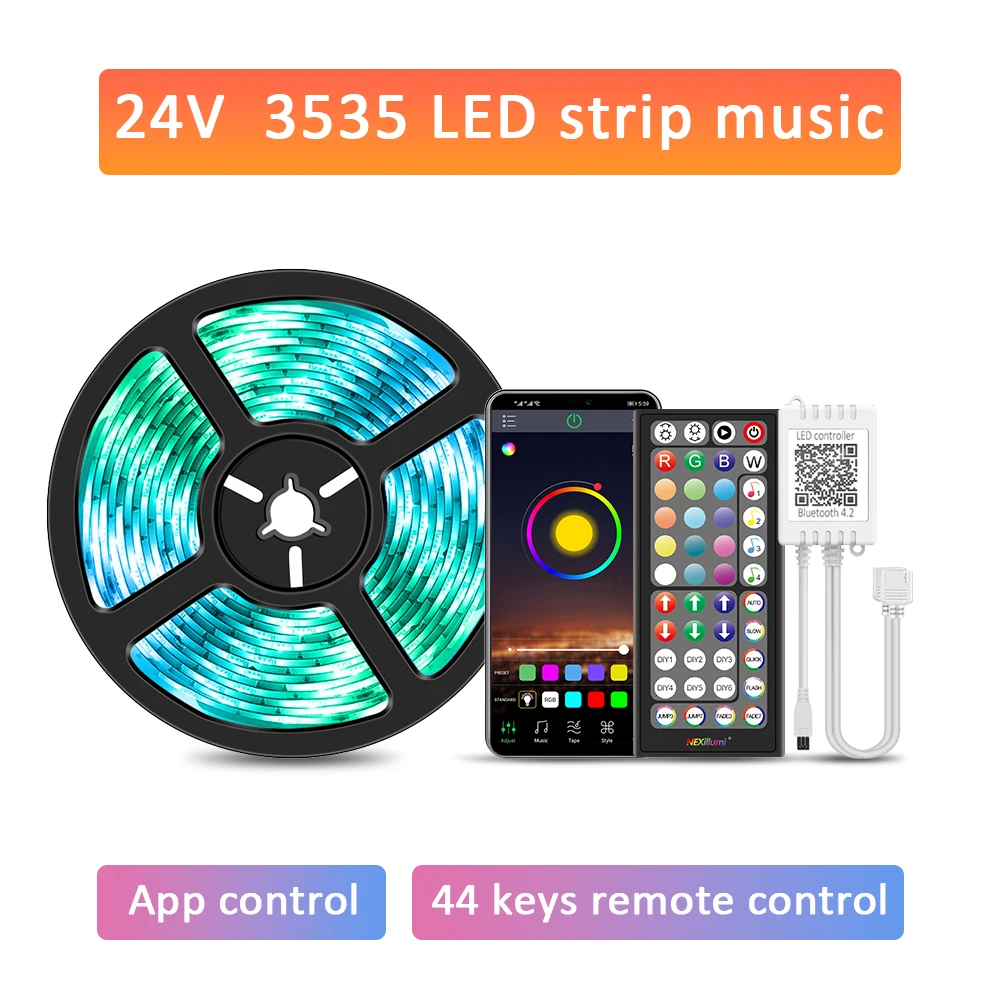 (EU-Stecker) LED-Streifenlicht, RGB-Musiksynchronisierung, Farbwechsel, empfindlich, integriertes Mikrofon, App-LED-Leuchten, DC12V, flexibel