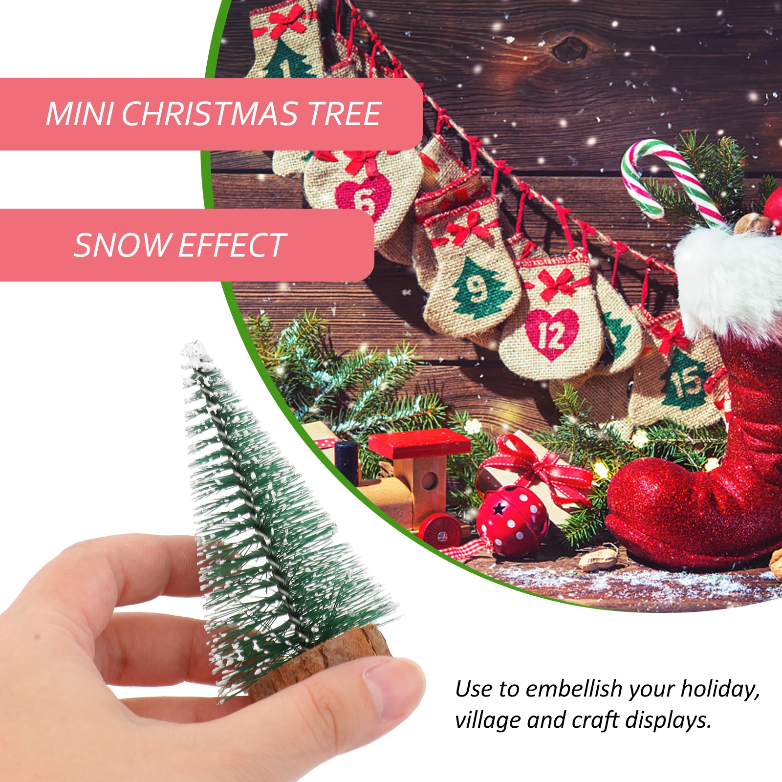 

12 Pcs Small Christmas Tree Ornaments Mini Decors Brush Desk Green Decorations Child