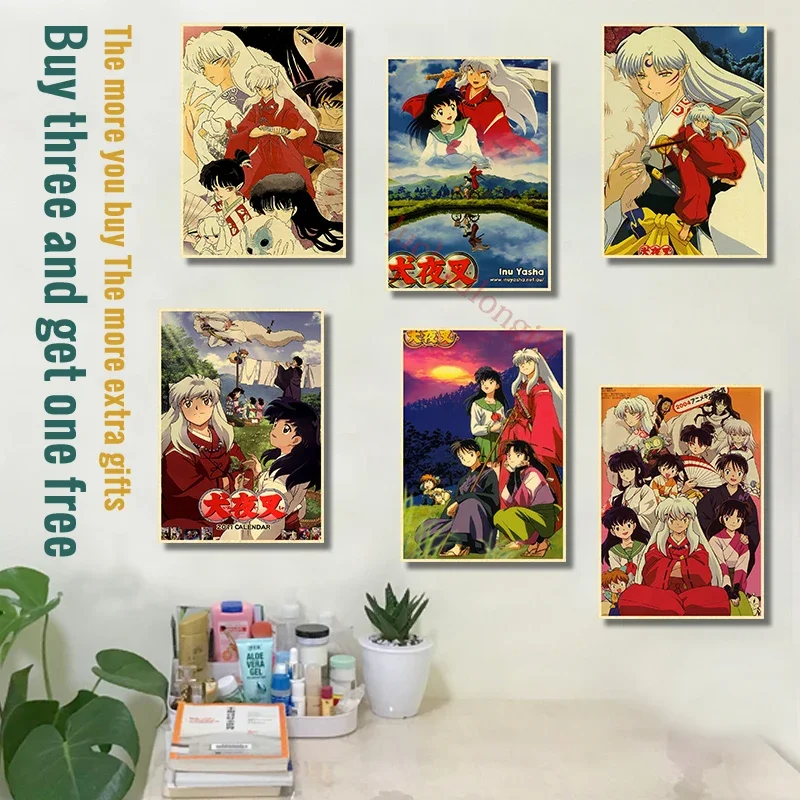 Anime Inuyasha Poster Kraft Paper Posters Vintage Home Room Bar Cafe Decor Aesthetic Art Wall Painting 4K HD Printing