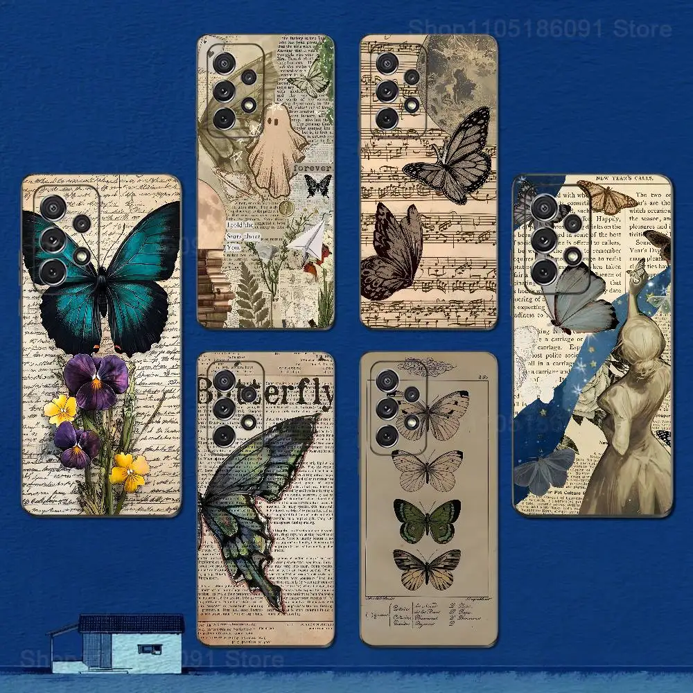 

Retro Art Butterfly INS Phone Case For Samsung S9,S10,S20,S10,S21,S25,S24,S23,Ultra,FE,Plus,Lite,Soft Silicone Black Cover