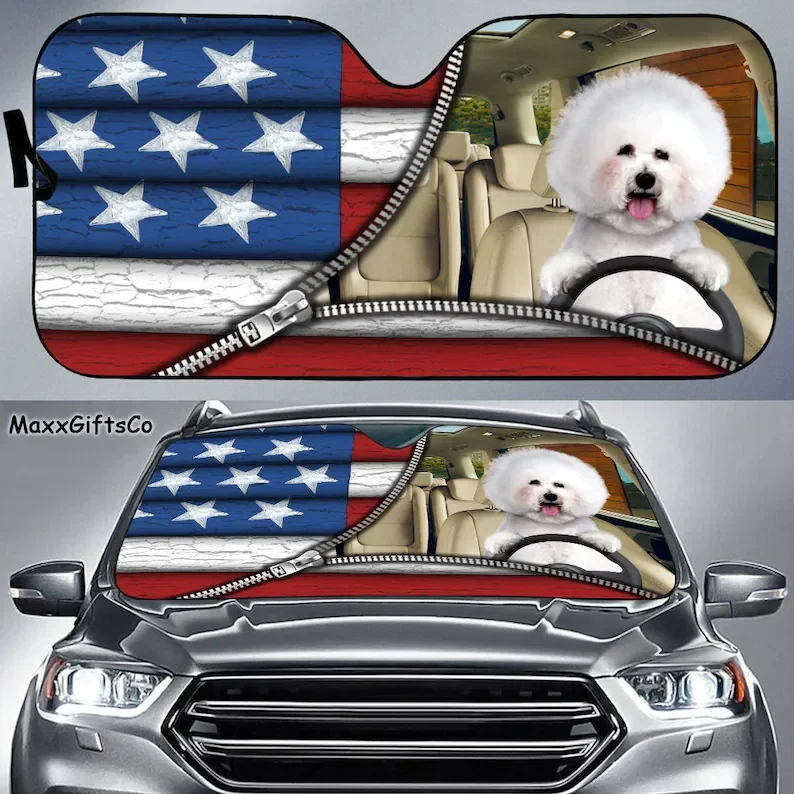 Bichon Frise Car Sun Shade, Dog Windshield, Dog Sunshade, Dog Car Accessories, Car Decoration, Gift For Dad, Mom