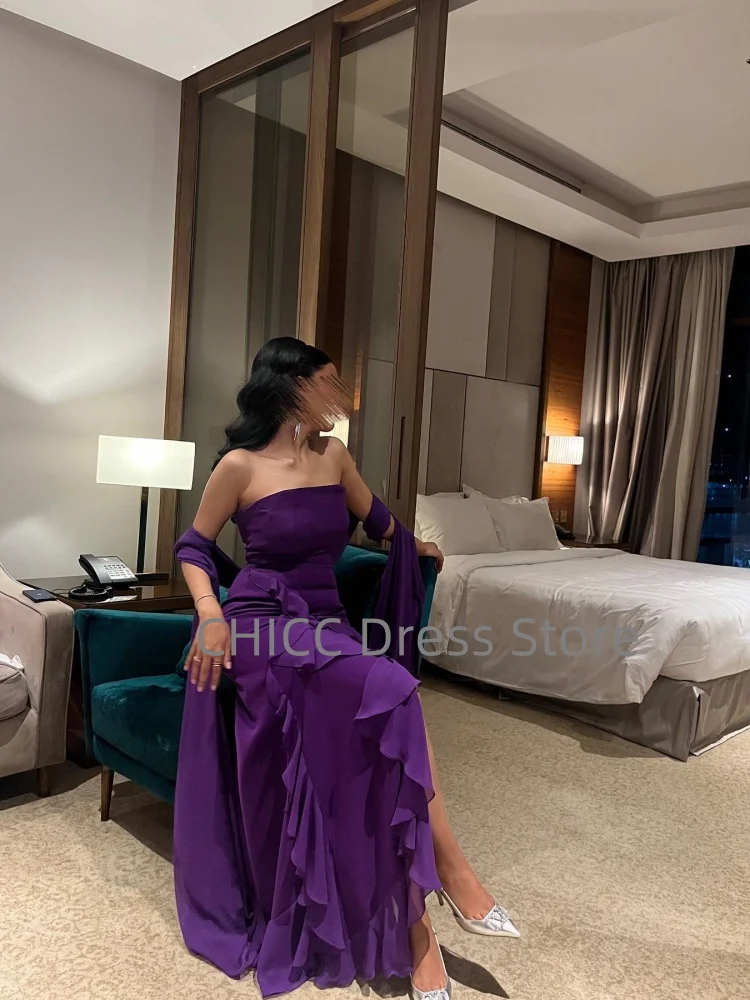 

Sexy Prom Dresses Strapless Sleeveless Slit Mermaid Evening Dress with Ruched Color Party Gown فساتين سهرة Customized