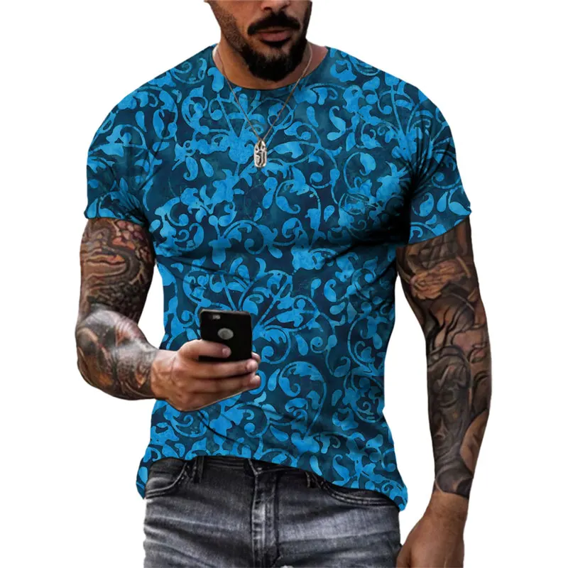 Summer New Painting Art Printing T-shirt For Unisex Fashion Personality Casual Men Tees Ethnic style Round Neck Short Sleeve Top