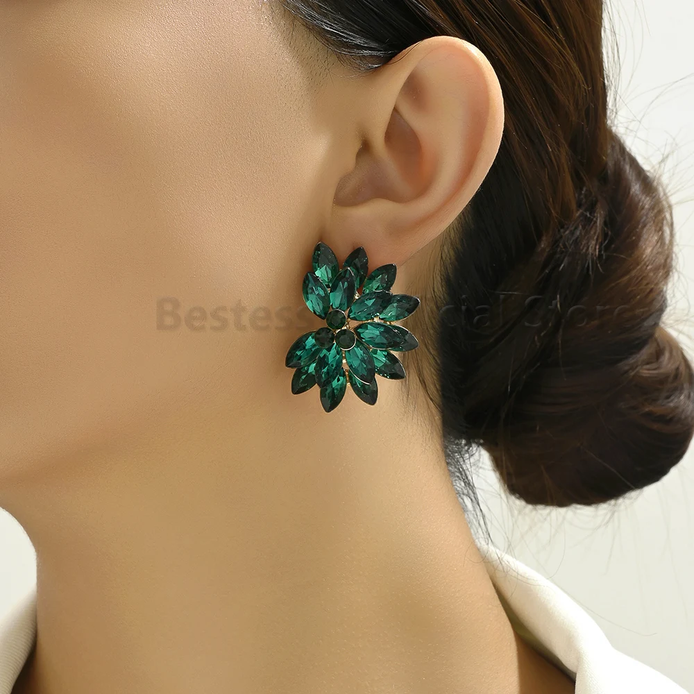 Colorful Flower Design Big Stud Earrings For Women Vintage Elegant Style Alloy Glass Fashion Luxury Jewelry Valentine Gift 2025