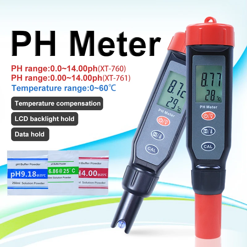 

Xin Tester Water Quality PH Meter LCD Digital Display 0.01 PH High Precision Pen Temperature Tester