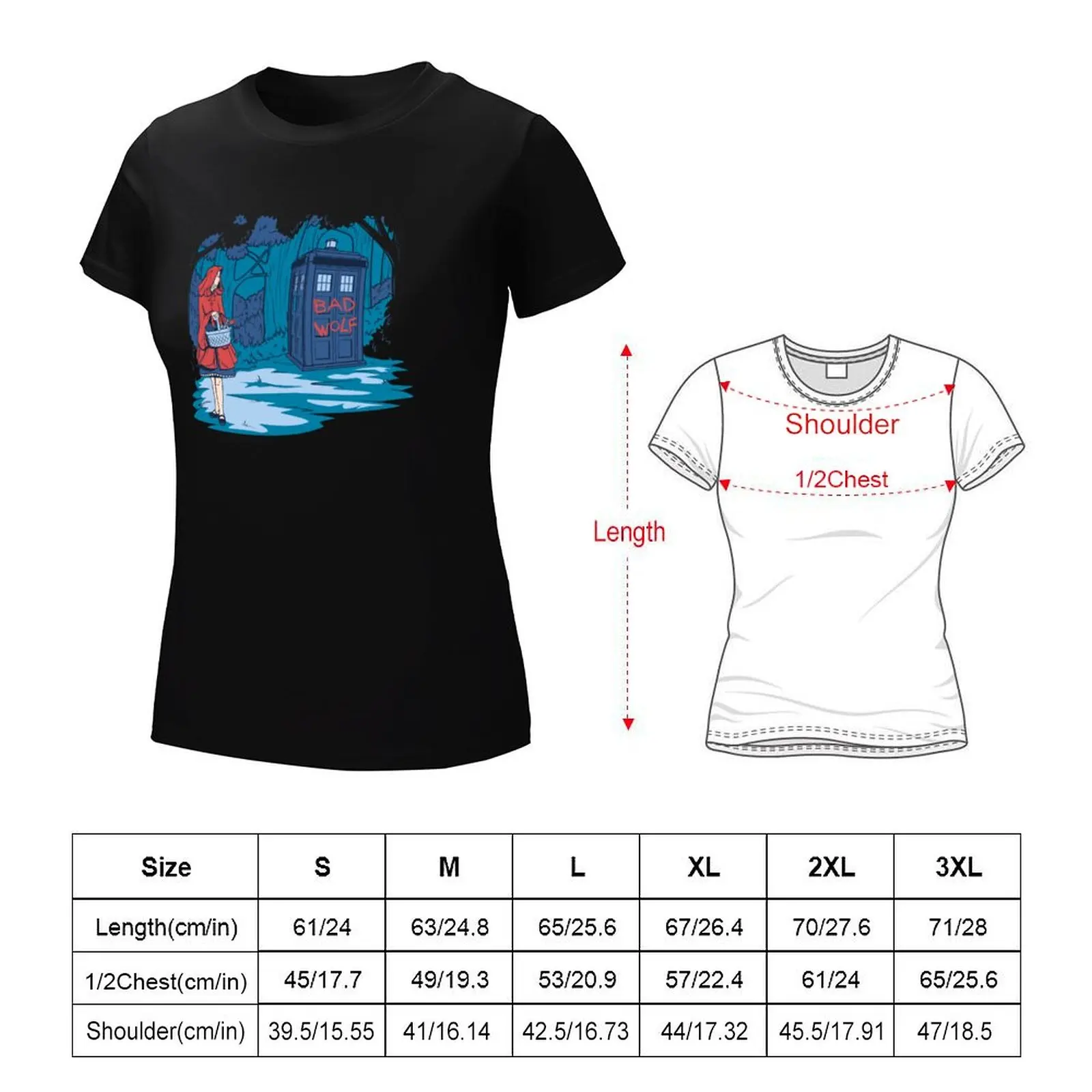 Camiseta de lobo malo grande para mujer, ropa kawaii, camisetas divertidas, lindas, camisas ajustadas